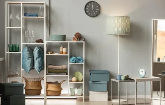 Muted colors room with storage